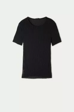 Tezenis Short-Sleeve Crew-Neck Ultralight Ribbed Cotton Top -Outlet Tops Store 1MM1584019 F