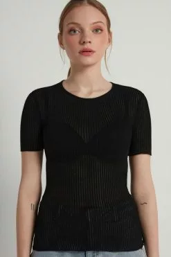 Tezenis Short-Sleeve Crew-Neck Ultralight Ribbed Cotton Top