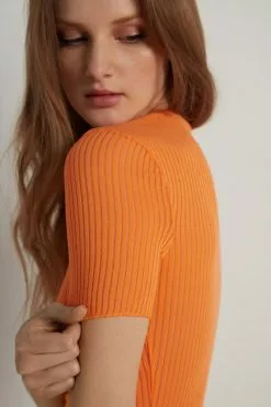 Tezenis Short-Sleeve Crew-Neck Ultralight Ribbed Cotton Top -Outlet Tops Store 1MM1584253V DT1W