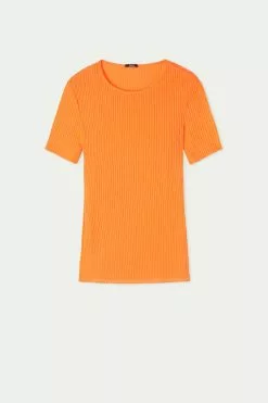 Tezenis Short-Sleeve Crew-Neck Ultralight Ribbed Cotton Top -Outlet Tops Store 1MM1584253V F