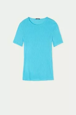 Tezenis Short-Sleeve Crew-Neck Ultralight Ribbed Cotton Top -Outlet Tops Store 1MM1584257V F