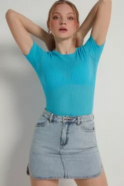 Tezenis Short-Sleeve Crew-Neck Ultralight Ribbed Cotton Top -Outlet Tops Store 1MM1584257V M