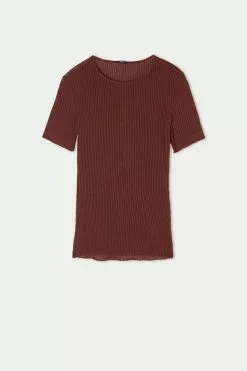 Tezenis Short-Sleeve Crew-Neck Ultralight Ribbed Cotton Top -Outlet Tops Store 1MM1584314V F