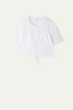 Tezenis Ruched Cotton T-shirt -Outlet Tops Store 1MM1592001 F
