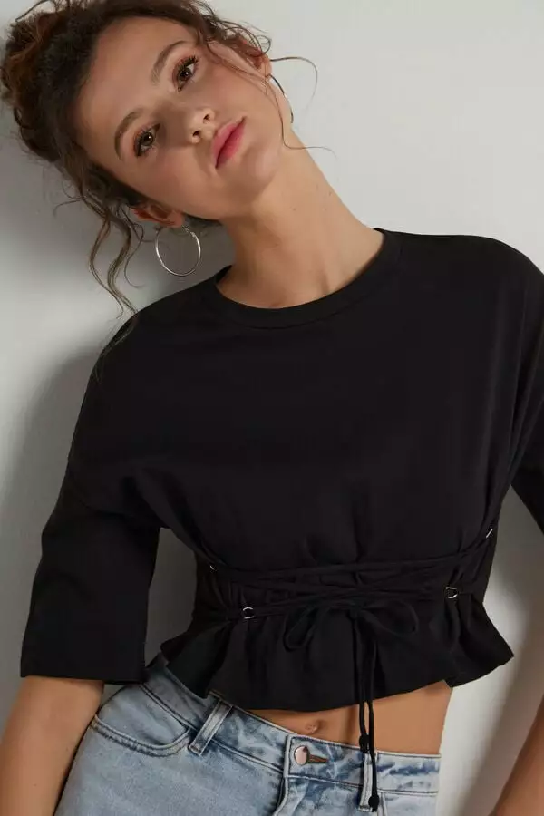 Tezenis Boxy Cotton T-shirt With Lacing 3 Tezenis Boxy Cotton T-shirt With Lacing - Image 3