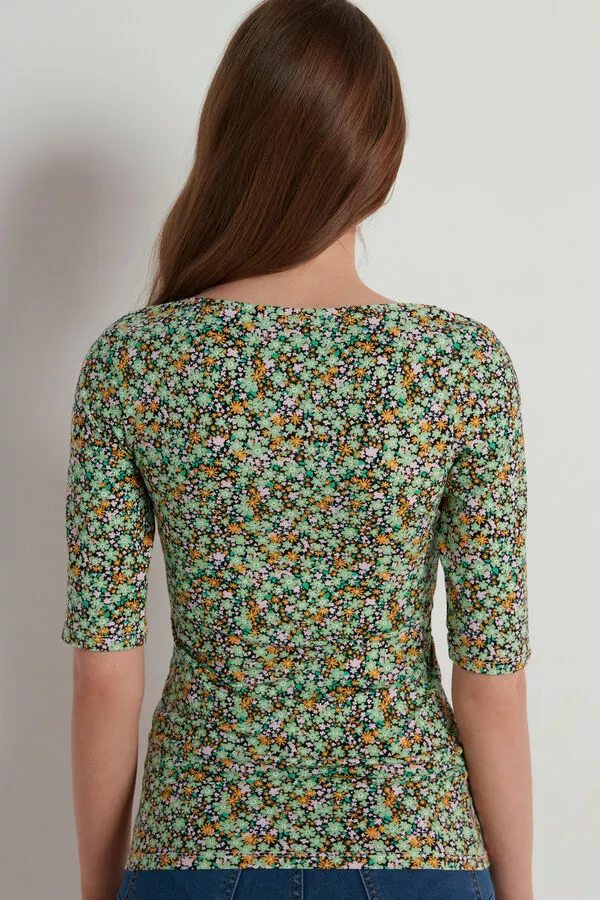 Tezenis Wide Neck Short Sleeve Printed Cotton Top 2 Tezenis Wide Neck Short Sleeve Printed Cotton Top - Image 2