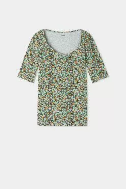 Tezenis Wide Neck Short Sleeve Printed Cotton Top 9 Tezenis Wide Neck Short Sleeve Printed Cotton Top -Outlet Tops Store 1MM15CT593V F