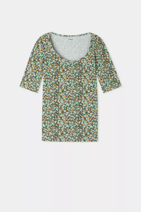 Tezenis Wide Neck Short Sleeve Printed Cotton Top 5 Tezenis Wide Neck Short Sleeve Printed Cotton Top - Image 5