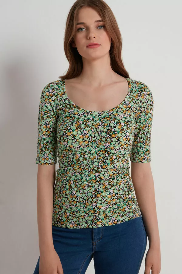 Tezenis Wide Neck Short Sleeve Printed Cotton Top 1 Tezenis Wide Neck Short Sleeve Printed Cotton Top