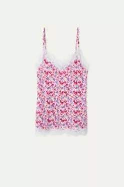 Tezenis V Neck Tank Top With Lace Insert -Outlet Tops Store 1MT779AT261V F