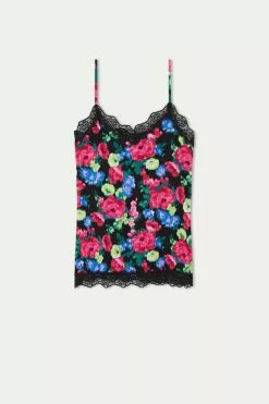 Tezenis V Neck Tank Top With Lace Insert -Outlet Tops Store 1MT779AT273V F