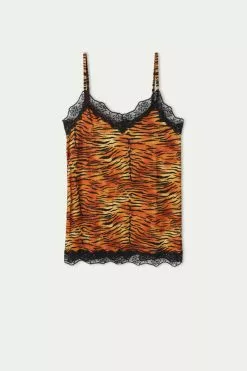 Tezenis V Neck Tank Top With Lace Insert -Outlet Tops Store 1MT779AT303V F