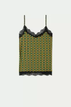 Tezenis V Neck Tank Top With Lace Insert -Outlet Tops Store 1MT779AT552V F