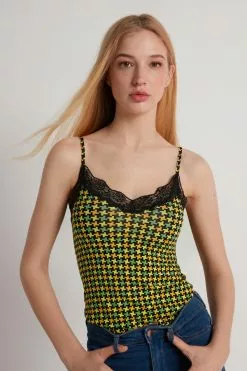 Tezenis V Neck Tank Top With Lace Insert -Outlet Tops Store 1MT779AT552V M