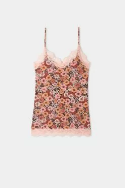 Tezenis V Neck Tank Top With Lace Insert -Outlet Tops Store 1MT779AT581V F