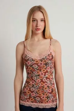 Tezenis V Neck Tank Top With Lace Insert