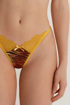 Tezenis Savage Lace High-Cut String Brazilian Panties -Outlet Tops Store 1SB1545267V DT1W