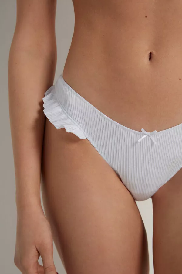Tezenis High-Cut Ribbed Cotton Brazilian Panties With Ruffles 3 Tezenis High-Cut Ribbed Cotton Brazilian Panties With Ruffles - Image 3