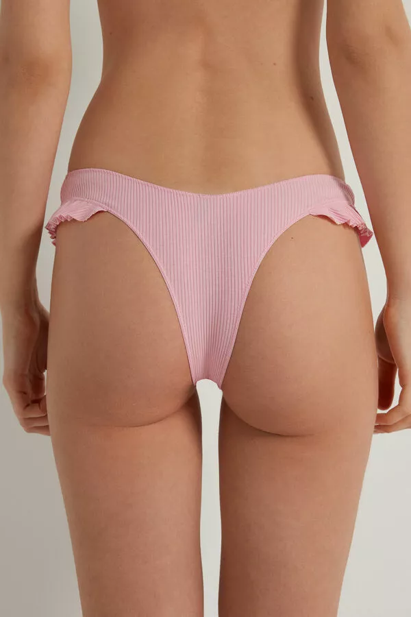 Tezenis High-Cut Ribbed Cotton Brazilian Panties With Ruffles 2 Tezenis High-Cut Ribbed Cotton Brazilian Panties With Ruffles - Image 2