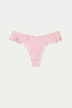 Tezenis High-Cut Ribbed Cotton Brazilian Panties With Ruffles 9 Tezenis High-Cut Ribbed Cotton Brazilian Panties With Ruffles -Outlet Tops Store 1SB1570279V F