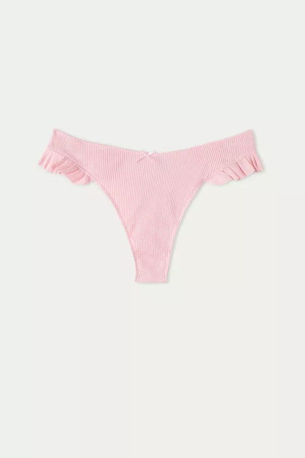 Tezenis High-Cut Ribbed Cotton Brazilian Panties With Ruffles 5 Tezenis High-Cut Ribbed Cotton Brazilian Panties With Ruffles - Image 5
