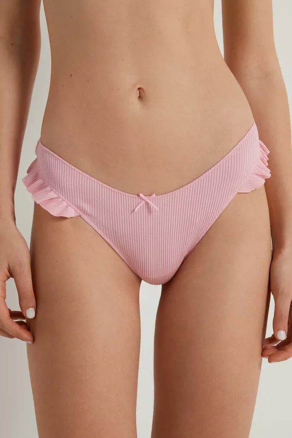 Tezenis High-Cut Ribbed Cotton Brazilian Panties With Ruffles 1 Tezenis High-Cut Ribbed Cotton Brazilian Panties With Ruffles