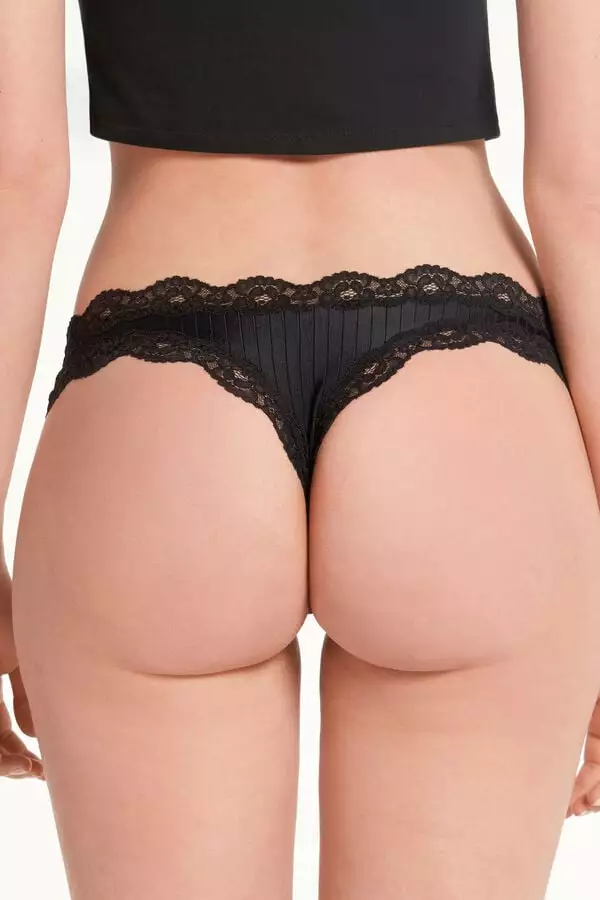 Tezenis Ribbed Brazilian Panties With Lace Trim 2 Tezenis Ribbed Brazilian Panties With Lace Trim - Image 2