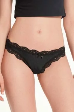 Tezenis Ribbed Brazilian Panties With Lace Trim