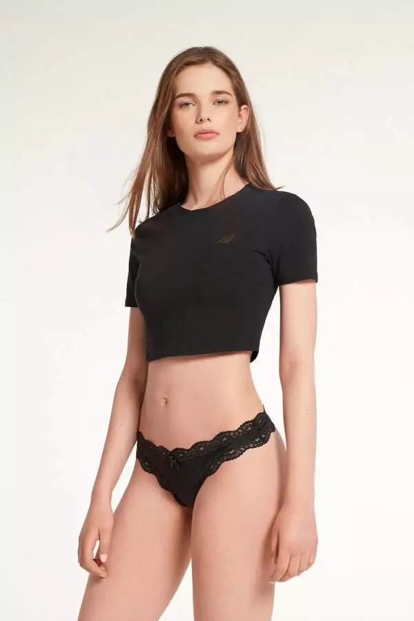 Tezenis Ribbed Brazilian Panties With Lace Trim 3 Tezenis Ribbed Brazilian Panties With Lace Trim - Image 3