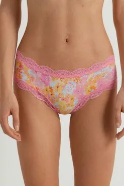 Tezenis Printed Microfiber And Lace Hipster Brazilian