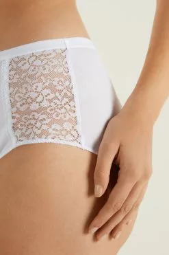 Tezenis Recycled Cotton And Lace High-Leg Panties -Outlet Tops Store 1SN5060E001 DT1W