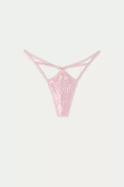 Tezenis Creamy Satin String Thong With Rhinestones -Outlet Tops Store 1SP1562279V F