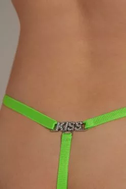 Tezenis High-Cut Lace String Thong With Rhinestone Lettering -Outlet Tops Store 1SP1566309V DT1W