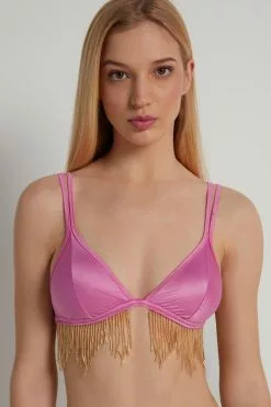 Tezenis Satin Triangle Bra With Beaded Fringe
