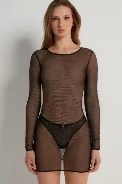 Tezenis Black Net Long-Sleeve Slip