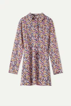 Tezenis Long Sleeve Viscose Cloth Shirtdress -Outlet Tops Store 1WA1162262V F