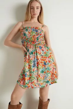 Tezenis Smocked Spaghetti Strap Mini Dress 7 Tezenis Smocked Spaghetti Strap Mini Dress -Outlet Tops Store 1WA1279847U M