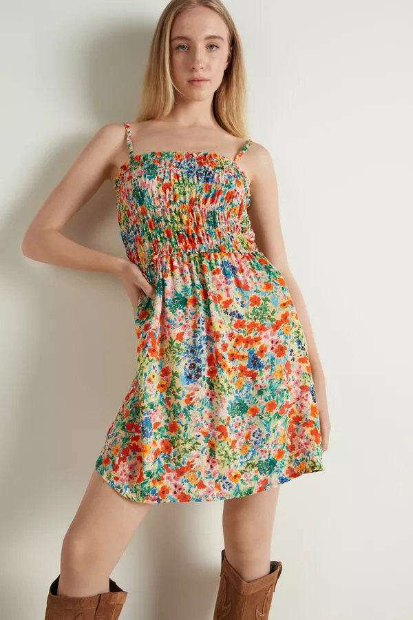 Tezenis Smocked Spaghetti Strap Mini Dress 3 Tezenis Smocked Spaghetti Strap Mini Dress - Image 3