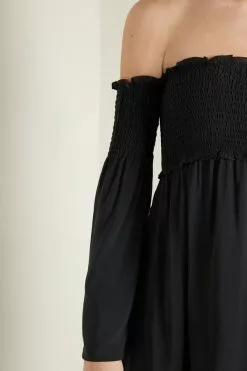 Tezenis Off-the-Shoulder Long Sleeve Plain Weave Dress -Outlet Tops Store 1WA1292019 DT1W