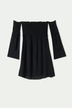 Tezenis Off-the-Shoulder Long Sleeve Plain Weave Dress -Outlet Tops Store 1WA1292019 F