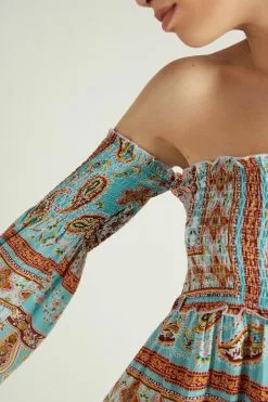 Tezenis Off-the-Shoulder Long Sleeve Plain Weave Dress -Outlet Tops Store 1WA1292842U DT1W