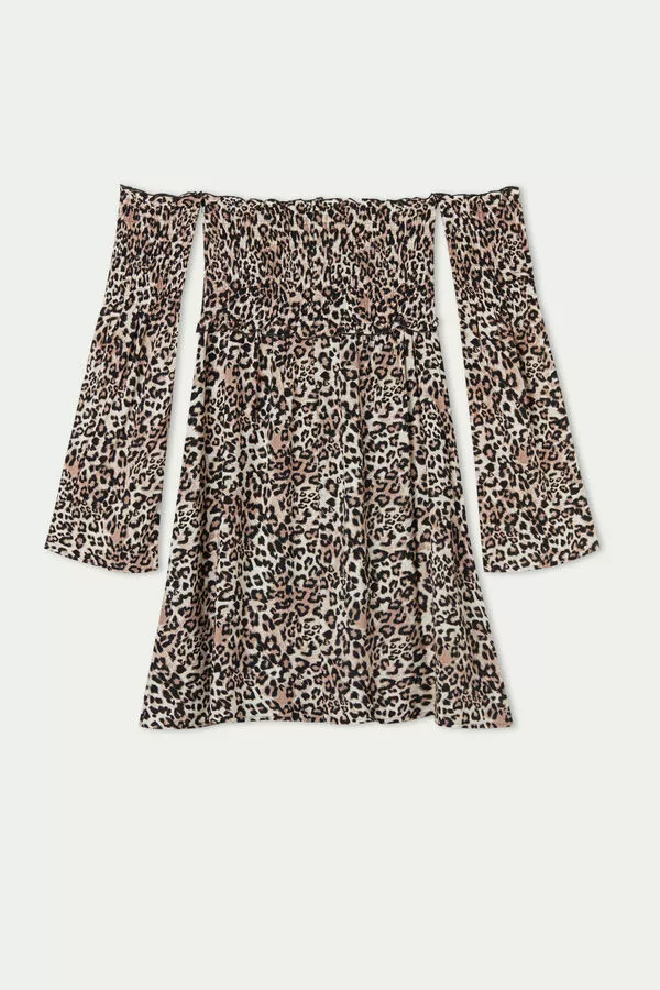 Tezenis Off-the-Shoulder Long Sleeve Plain Weave Dress 5 Tezenis Off-the-Shoulder Long Sleeve Plain Weave Dress - Image 5