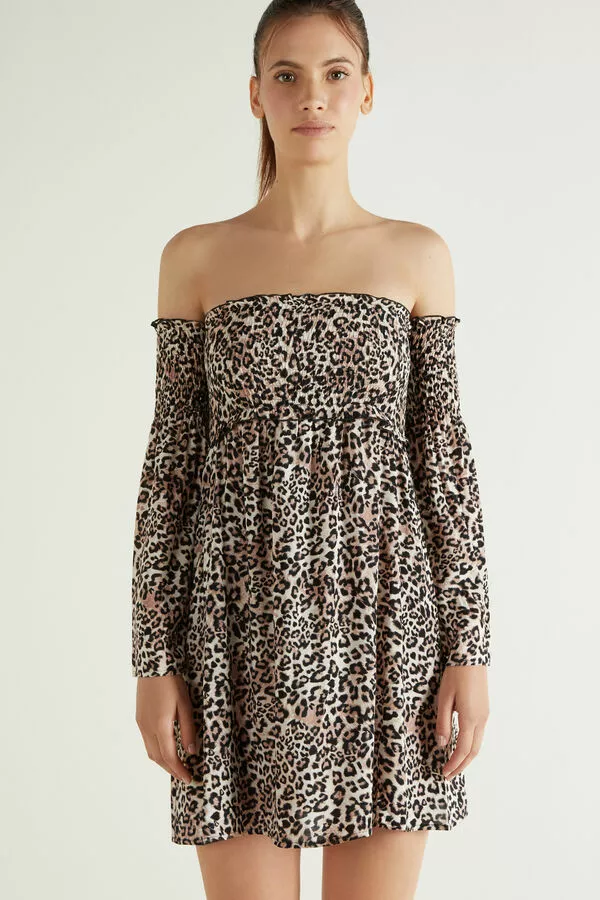 Tezenis Off-the-Shoulder Long Sleeve Plain Weave Dress 1 Tezenis Off-the-Shoulder Long Sleeve Plain Weave Dress