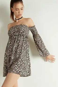 Tezenis Off-the-Shoulder Long Sleeve Plain Weave Dress 7 Tezenis Off-the-Shoulder Long Sleeve Plain Weave Dress -Outlet Tops Store 1WA1292852U M