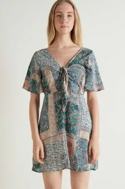 Tezenis Short Sleeve Cloth Mini Dress With Knot