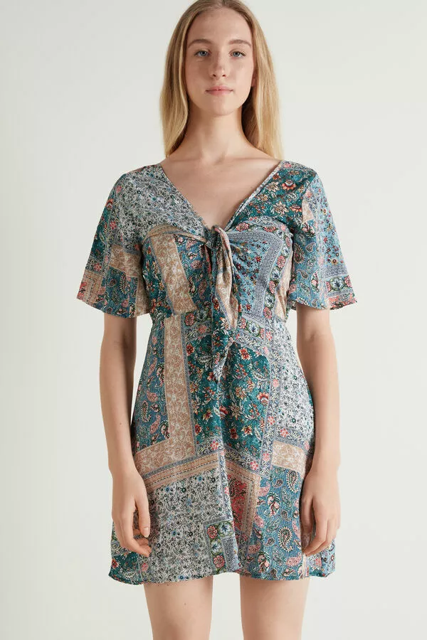 Tezenis Short Sleeve Cloth Mini Dress With Knot 1 Tezenis Short Sleeve Cloth Mini Dress With Knot