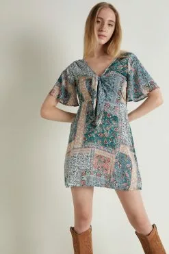 Tezenis Short Sleeve Cloth Mini Dress With Knot 7 Tezenis Short Sleeve Cloth Mini Dress With Knot -Outlet Tops Store 1WA1328845U M