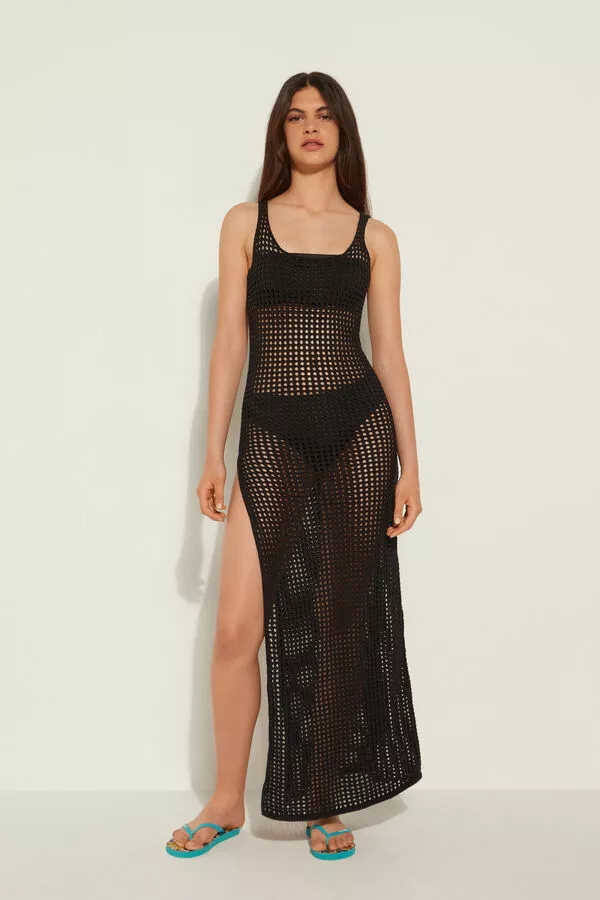 Tezenis Slit Long Dress In Mesh Crochet 1 Tezenis Slit Long Dress In Mesh Crochet