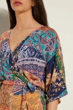 Tezenis Short-Sleeved Viscose Fabric Midi Dress With Criss-Cross -Outlet Tops Store 1WA1665771V DT1W