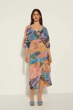 Tezenis Short-Sleeved Viscose Fabric Midi Dress With Criss-Cross